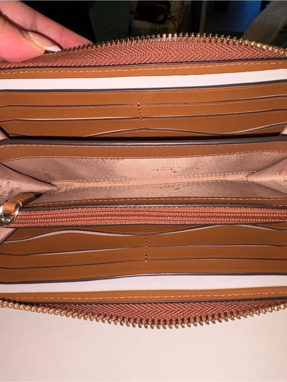 kate spade Brown Pebbled Leather Zip Wallet with Gold Hardware